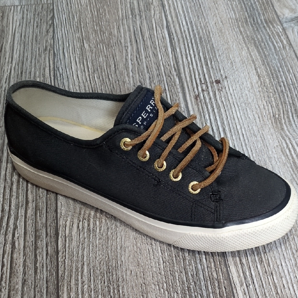 Sperry Top Sider Women's Seacoast Black Canvas Low Cut Sneakers 5.5